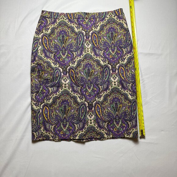 J. Crew | Size 6 | No. 2 Pencil Skirt in Purple, Tan, Yellow, Green Paisley - Picture 5 of 8
